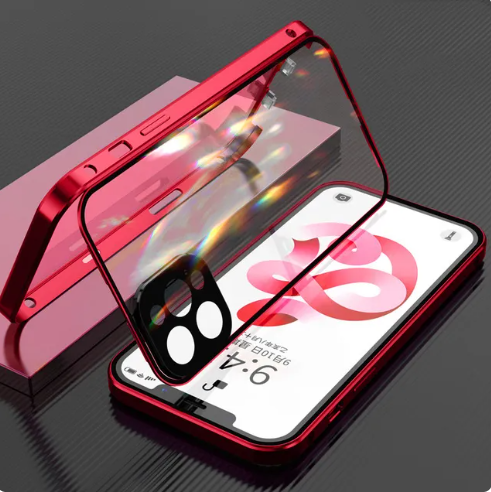 Doppelseitige Glas-Schnappverschlusshülle für iPhones
