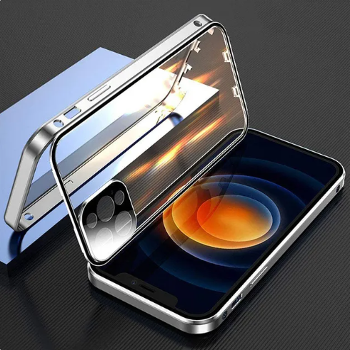 Doppelseitige Glas-Schnappverschlusshülle für iPhones
