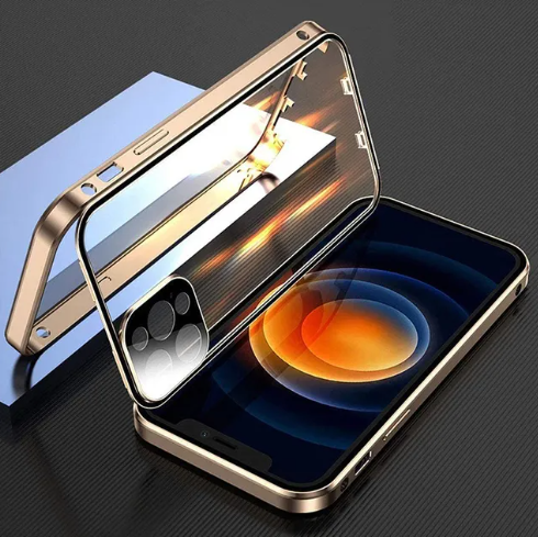Doppelseitige Glas-Schnappverschlusshülle für iPhones