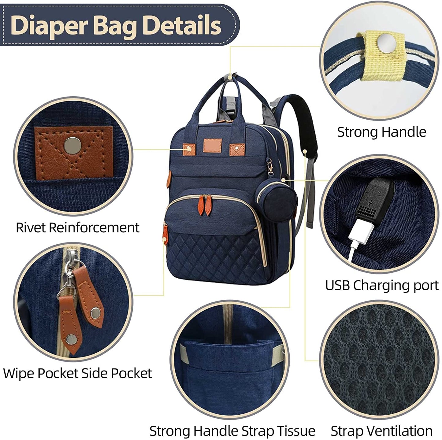 Wickelrucksack mit Multifunktions-Babytaschen für Eltern