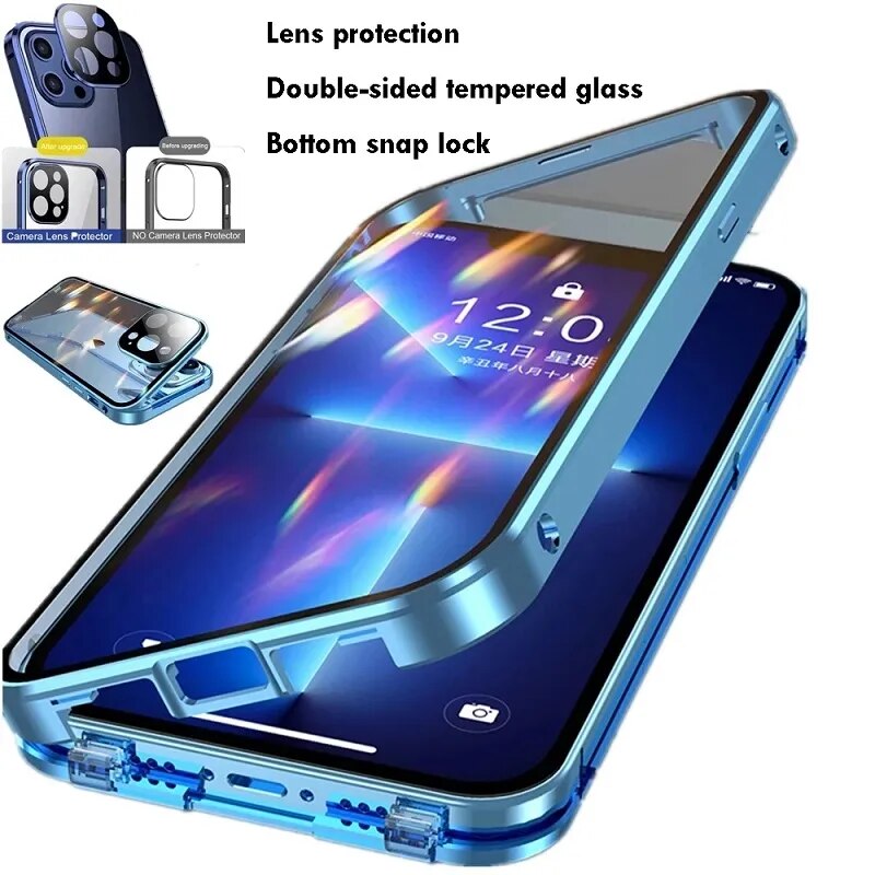 Doppelseitige Glas-Schnappverschlusshülle für iPhones