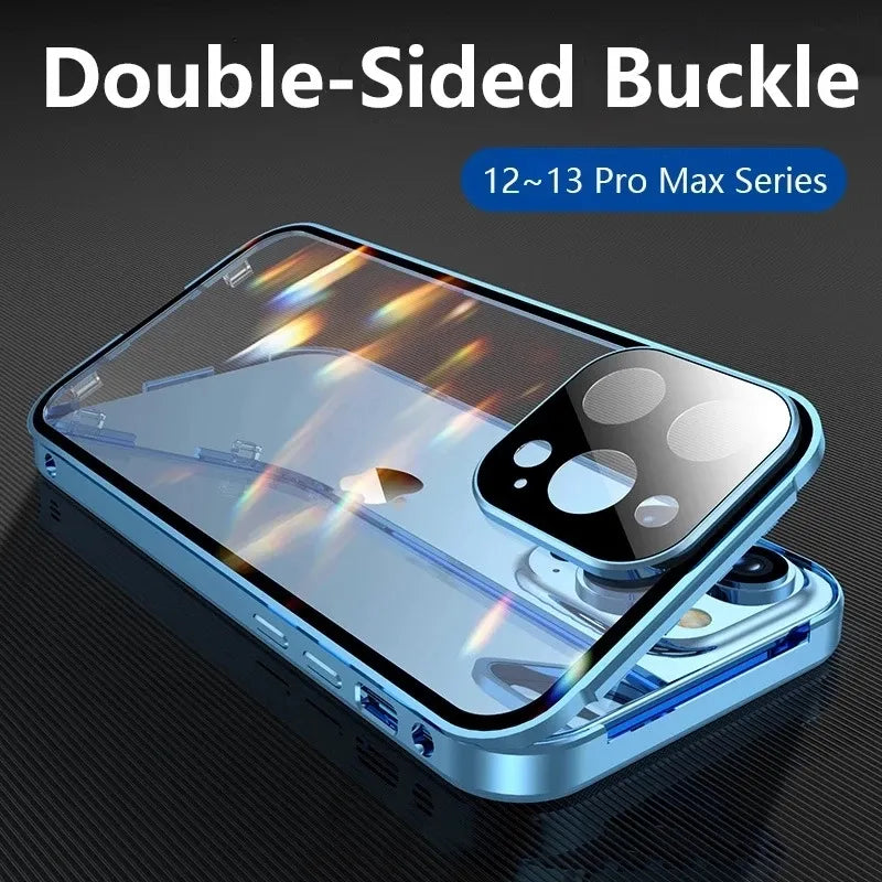 Doppelseitige Glas-Schnappverschlusshülle für iPhones