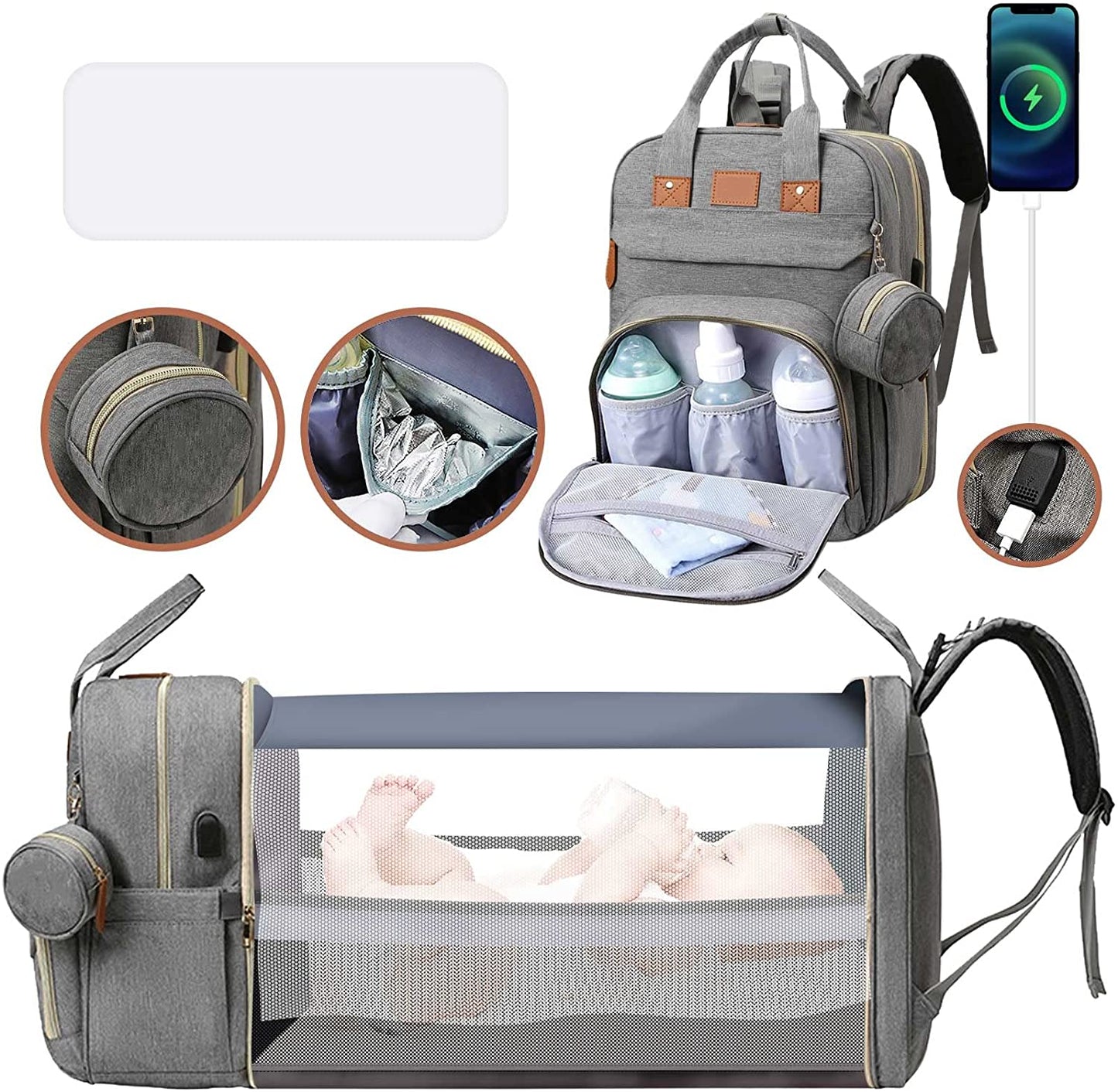Wickelrucksack mit Multifunktions-Babytaschen für Eltern