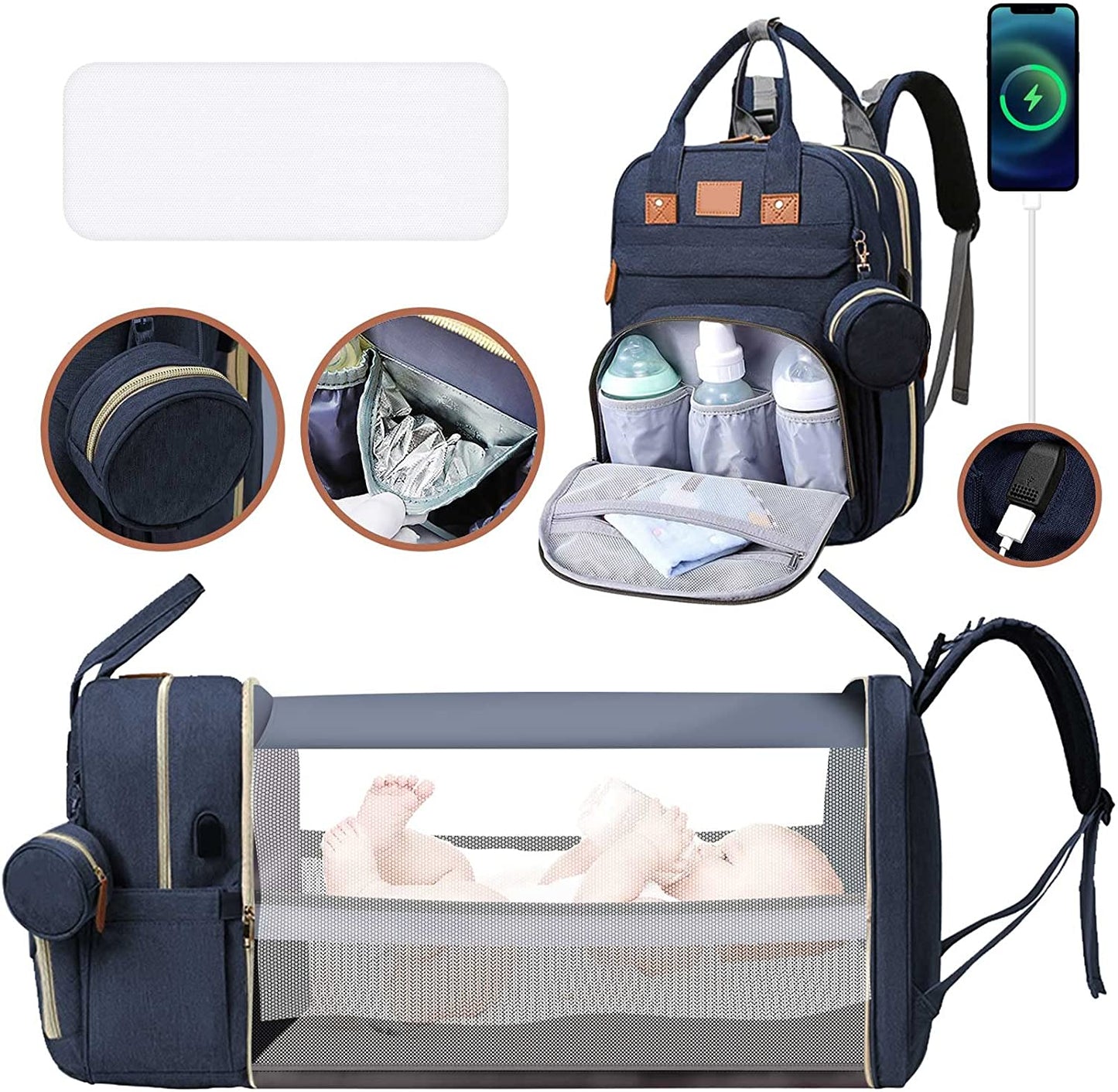 Wickelrucksack mit Multifunktions-Babytaschen für Eltern