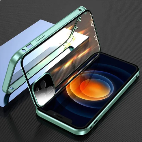 Funda con cierre a presión de vidrio de doble cara para iPhone