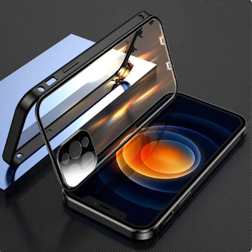 Funda con cierre a presión de vidrio de doble cara para iPhone