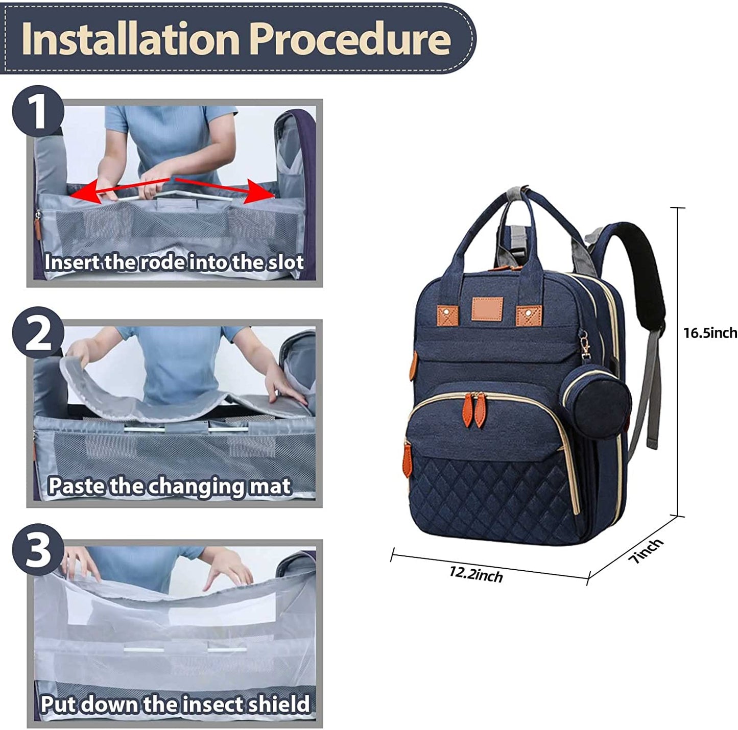 Wickelrucksack mit Multifunktions-Babytaschen für Eltern