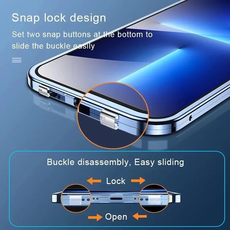 Double sided glass snap closure case for iPhones